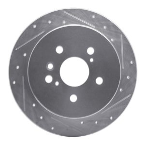 Toyota Sienna Brake Rotor (1) - Rear Right - R1 Concepts - Drilled & Slotted - Silver - `04-`10